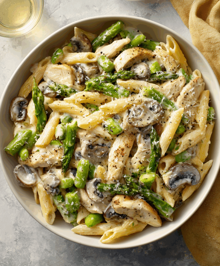 Creamy Mushroom & Asparagus Chicken Penne Recipe