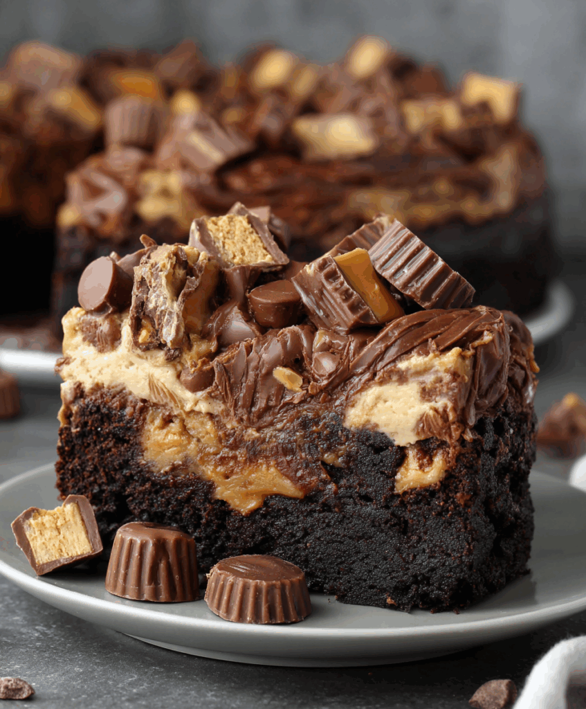 Reese's Chocolate Peanut Butter Cup Earthquake Cake