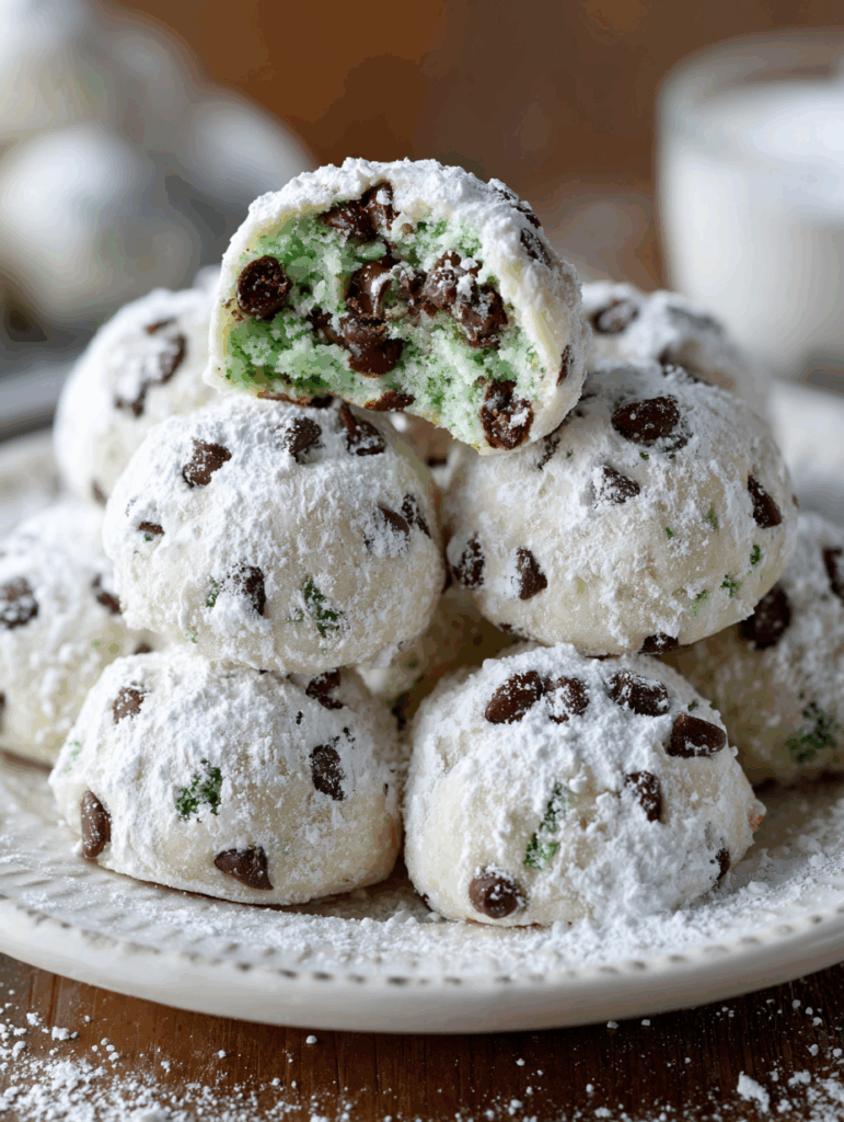 Mint Chocolate Chip Snowball Cookies Recipe