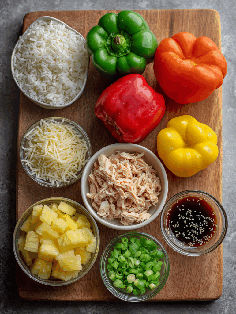Teriyaki Pineapple Chicken Rice Stuffed Peppers