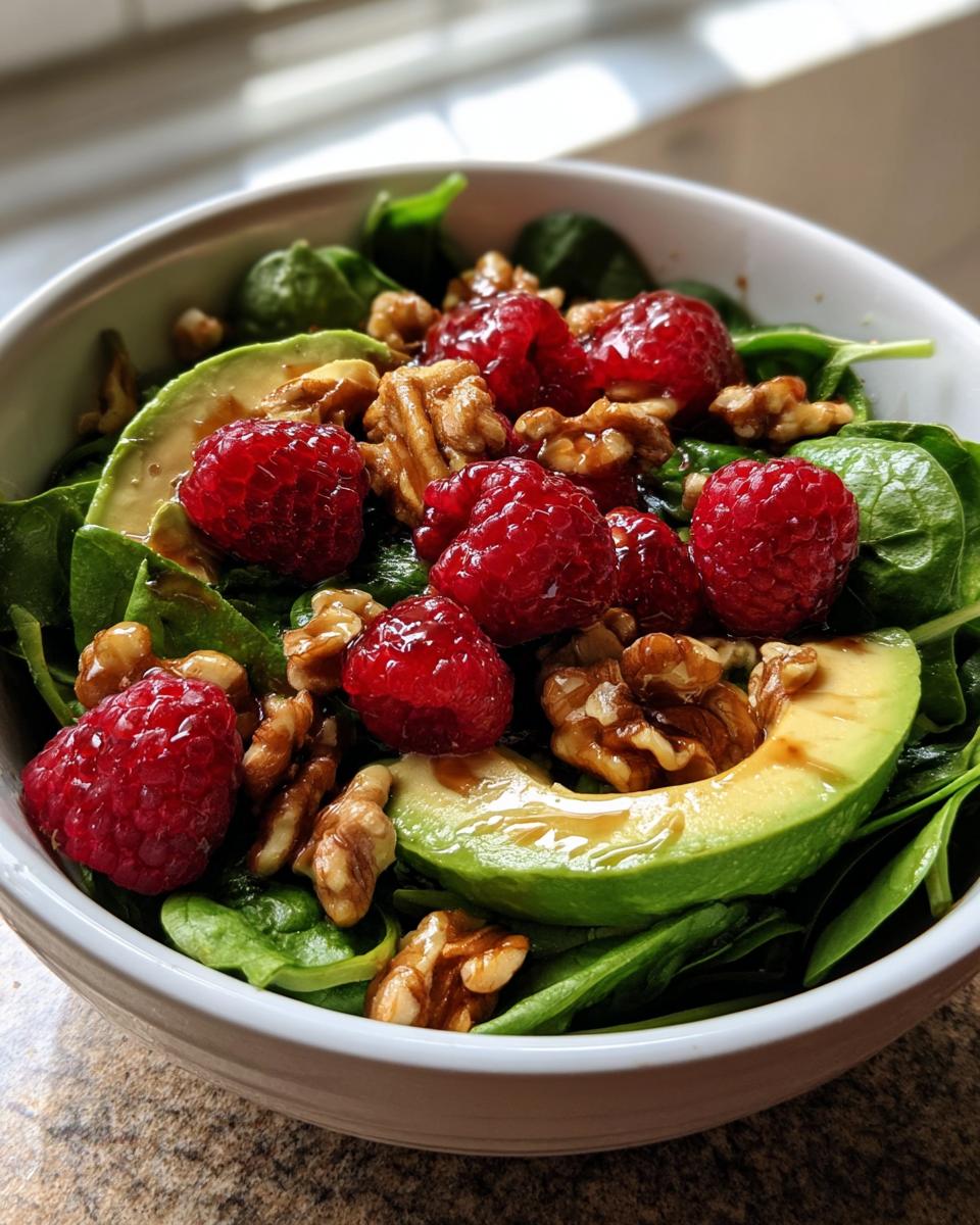Raspberry-Spinach Salad with Avocado & Walnuts - detail 1