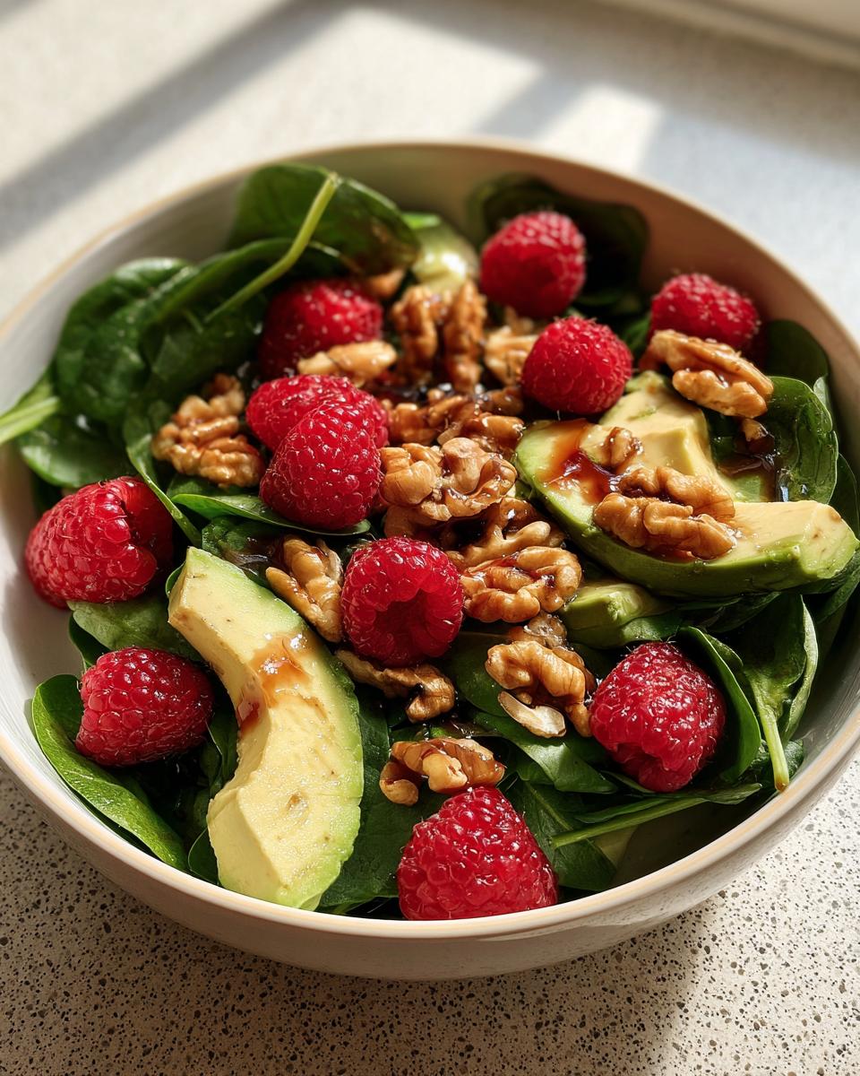 Raspberry-Spinach Salad with Avocado & Walnuts - detail 2