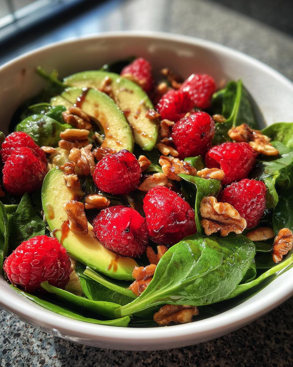 Raspberry-Spinach Salad with Avocado & Walnuts - detail 3