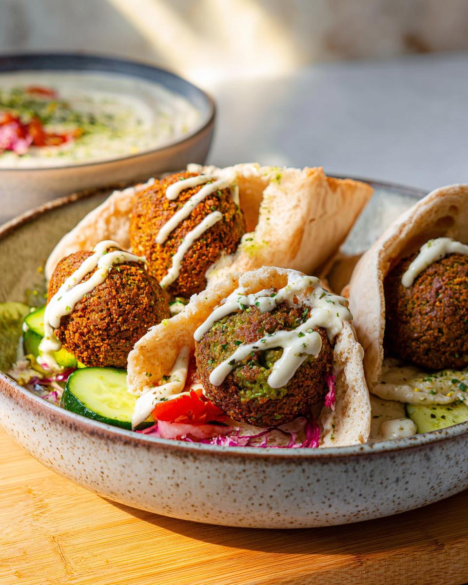 Falafel with tahini sauce and pita - detail 1