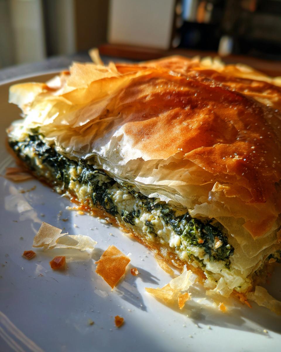 Greek spanakopita (spinach and feta phyllo pie) - detail 1