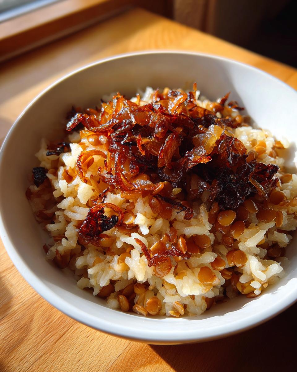 Mujadara (lentils and rice with caramelized onions) - detail 1