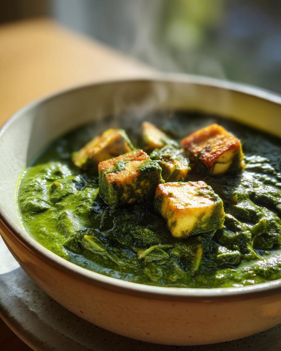 Palak paneer (spinach and cheese curry) - detail 1
