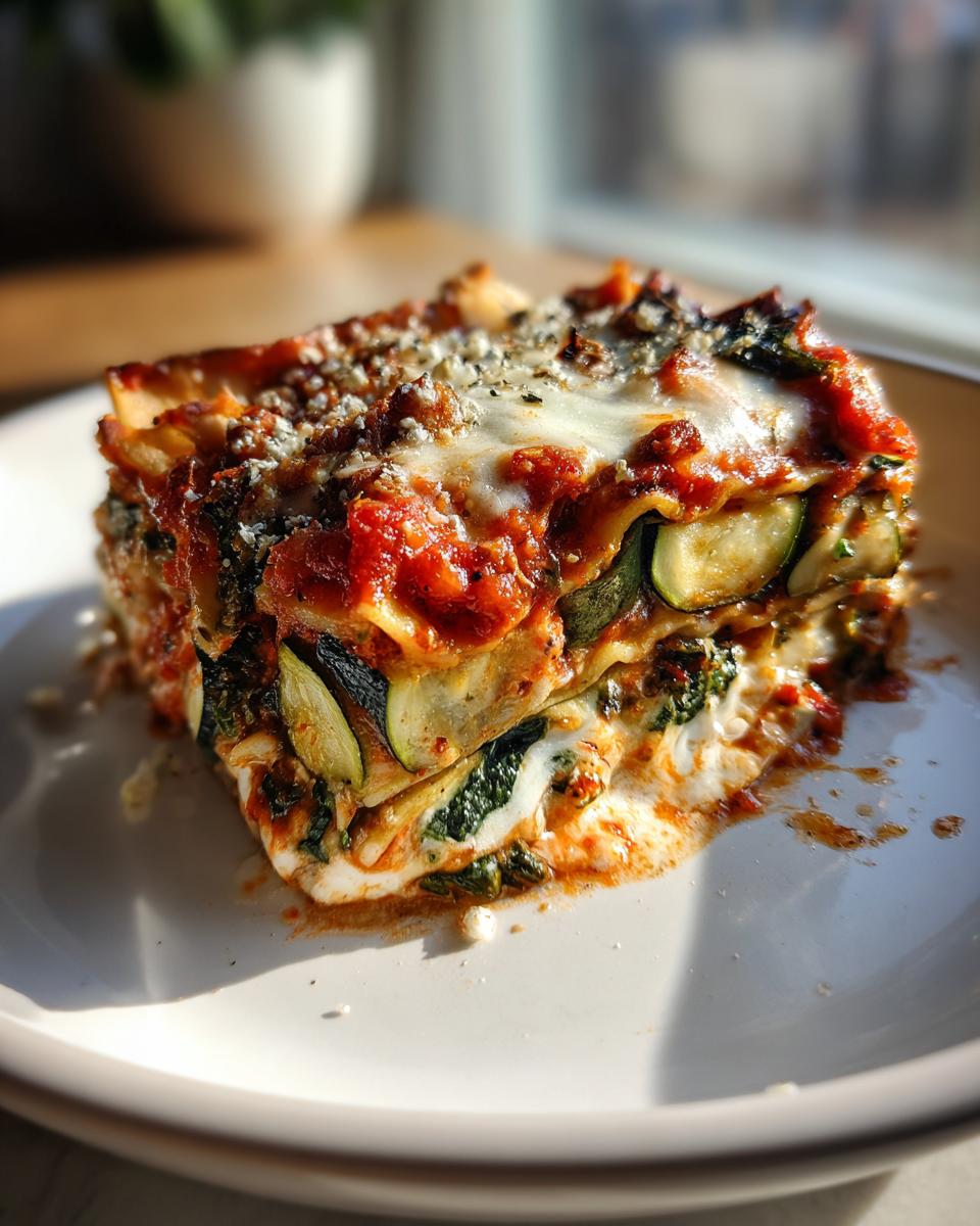 Roasted vegetable lasagna with ricotta and spinach - detail 1