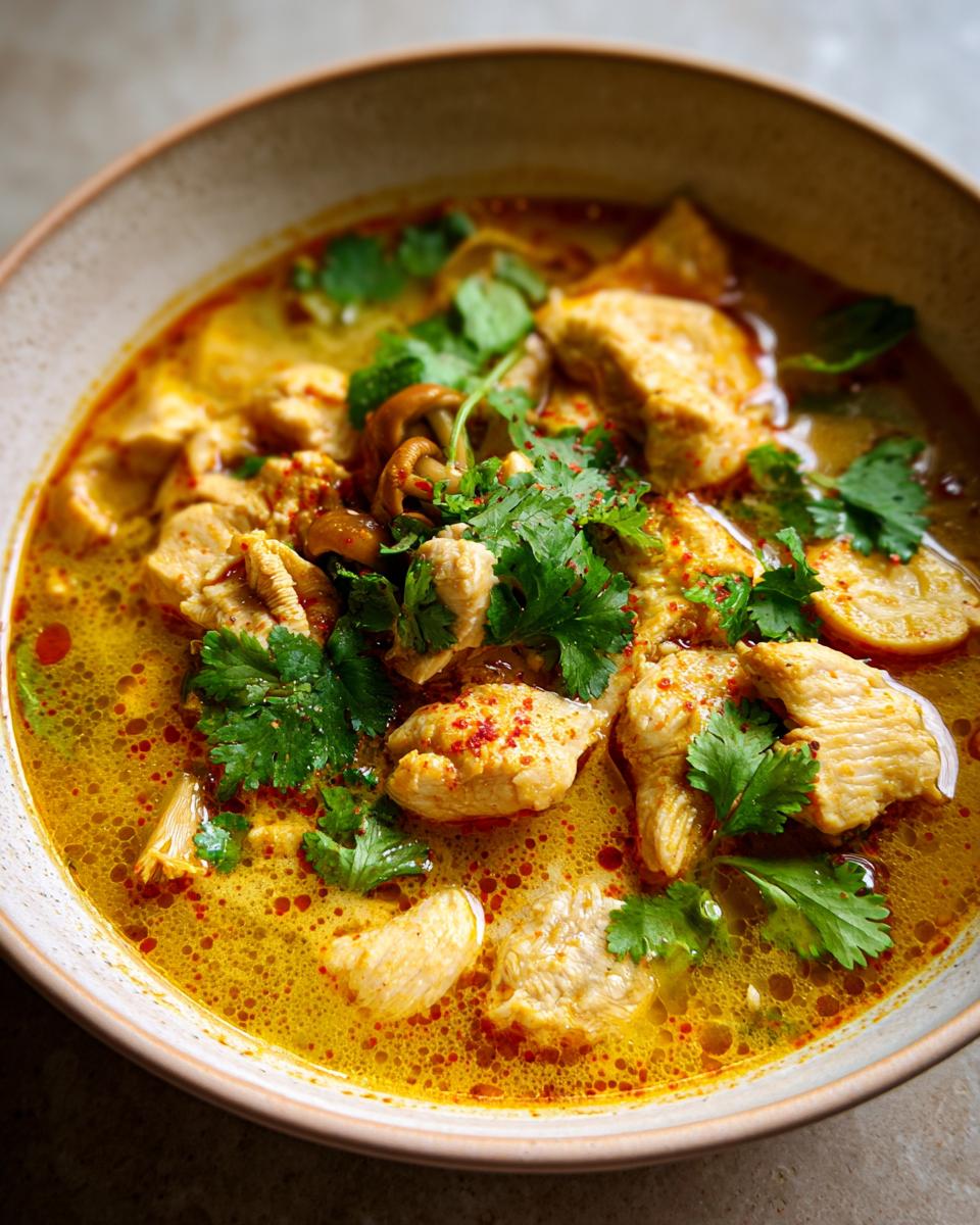 Thai tom yum soup with chicken - detail 1