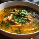 Thai tom yum soup with chicken