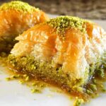 Traditional Turkish baklava with pistachios and honey syrup