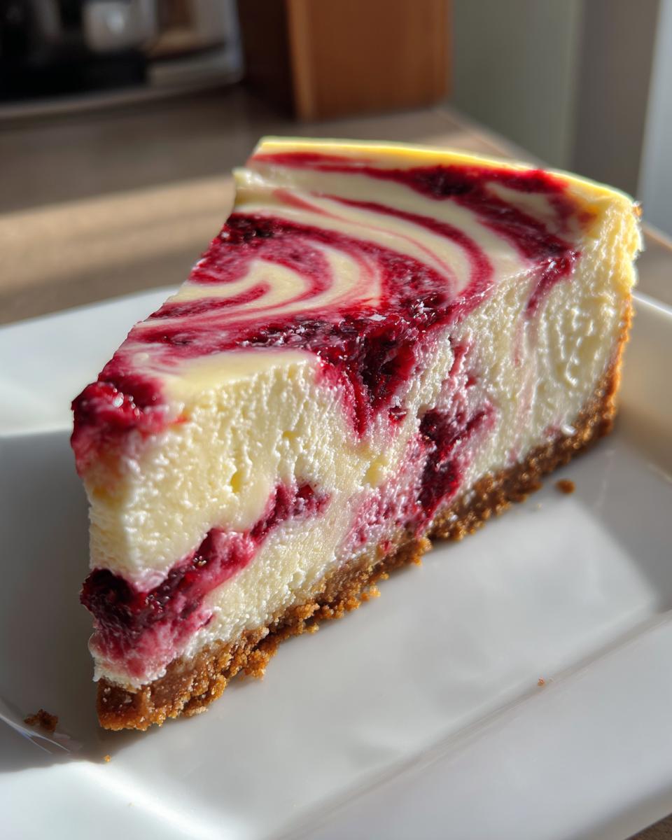 White Chocolate Raspberry Swirl Cheesecake - detail 1