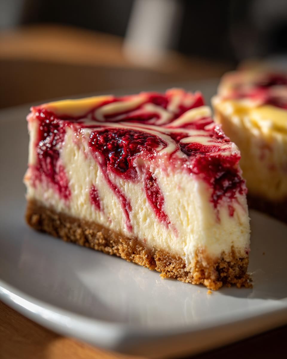 White Chocolate Raspberry Swirl Cheesecake - detail 2