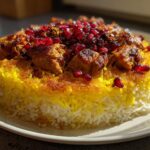 Zereshk polo with chicken (Persian saffron rice with barberries)